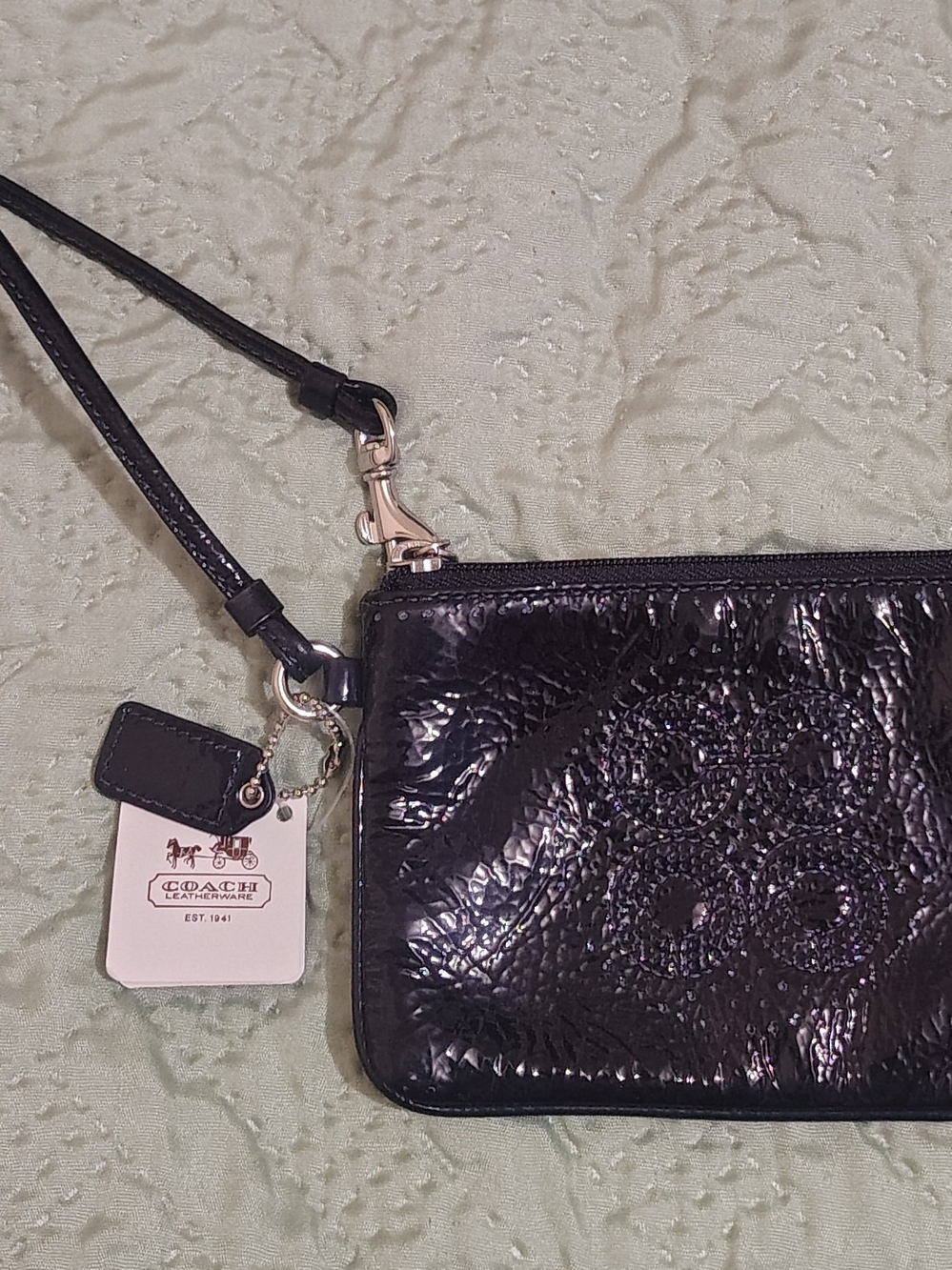 Coach Black Patent Leather Wristlet with Embossed Logo